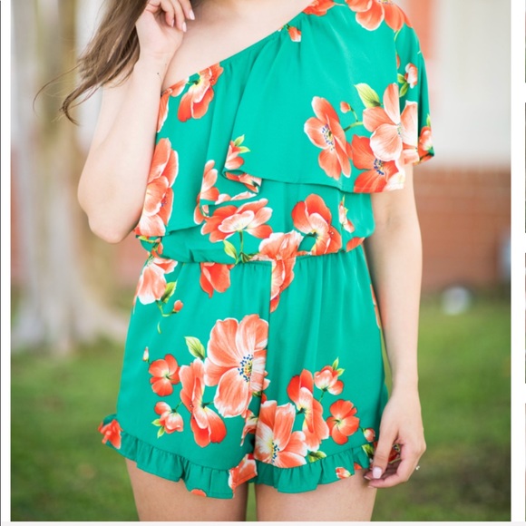 Tropical Floral One Shoulder Romper - Picture 3 of 6